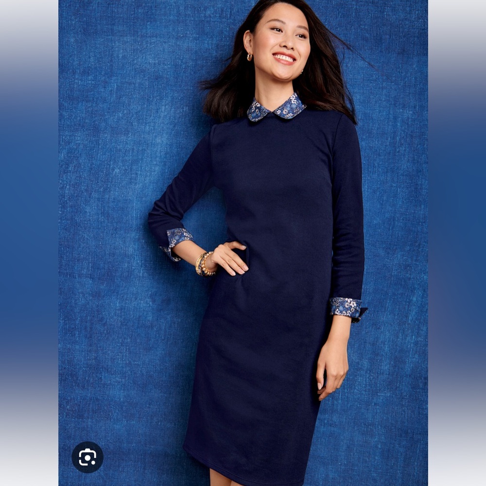 Talbots cotton navy dress with removable collar